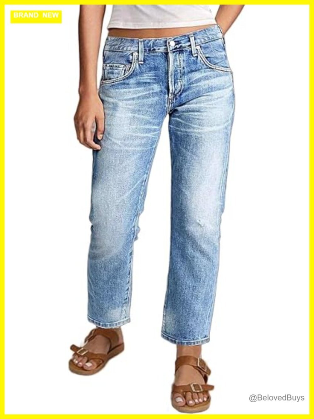 Mid Rise Straight Leg Cropped Raw Hem Jeans